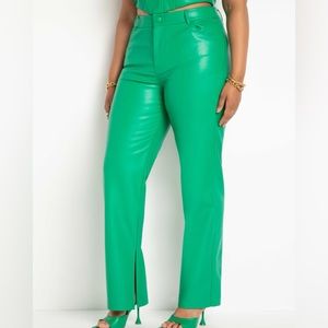 Plus size green faux leather pants